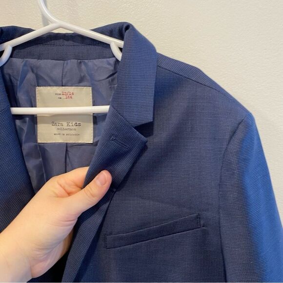 Zara blazer sports jacket boys 13-14 navy blue wool two button notch lapel - Picture 4 of 6